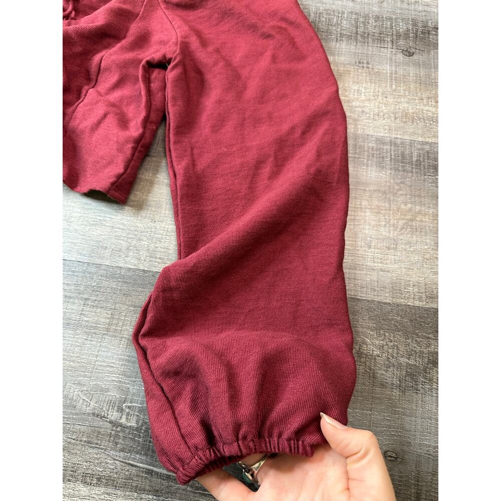 Kirious LA Burgundy Ribbed Lace-Up Crop Top Smocked Peasant Blouse Large - Picture 11 of 16